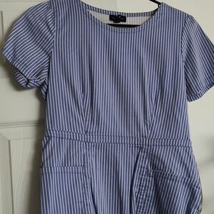 Blue and White Striped Scrub Top